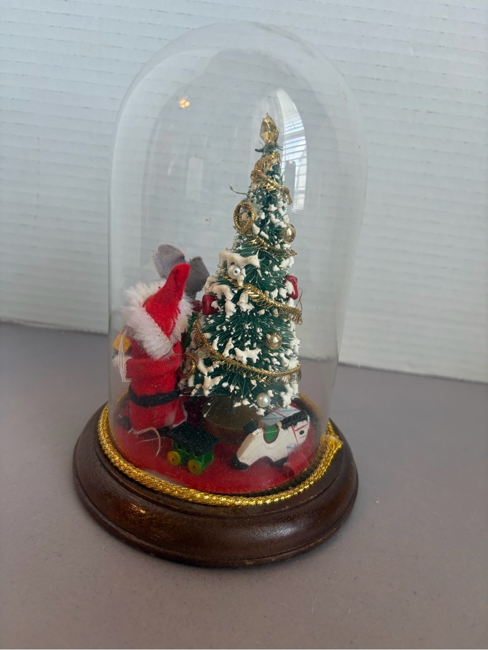 Vintage Holiday Mouse Dome Ornament with Green Tree and Red Accents - Picture 3 of 7